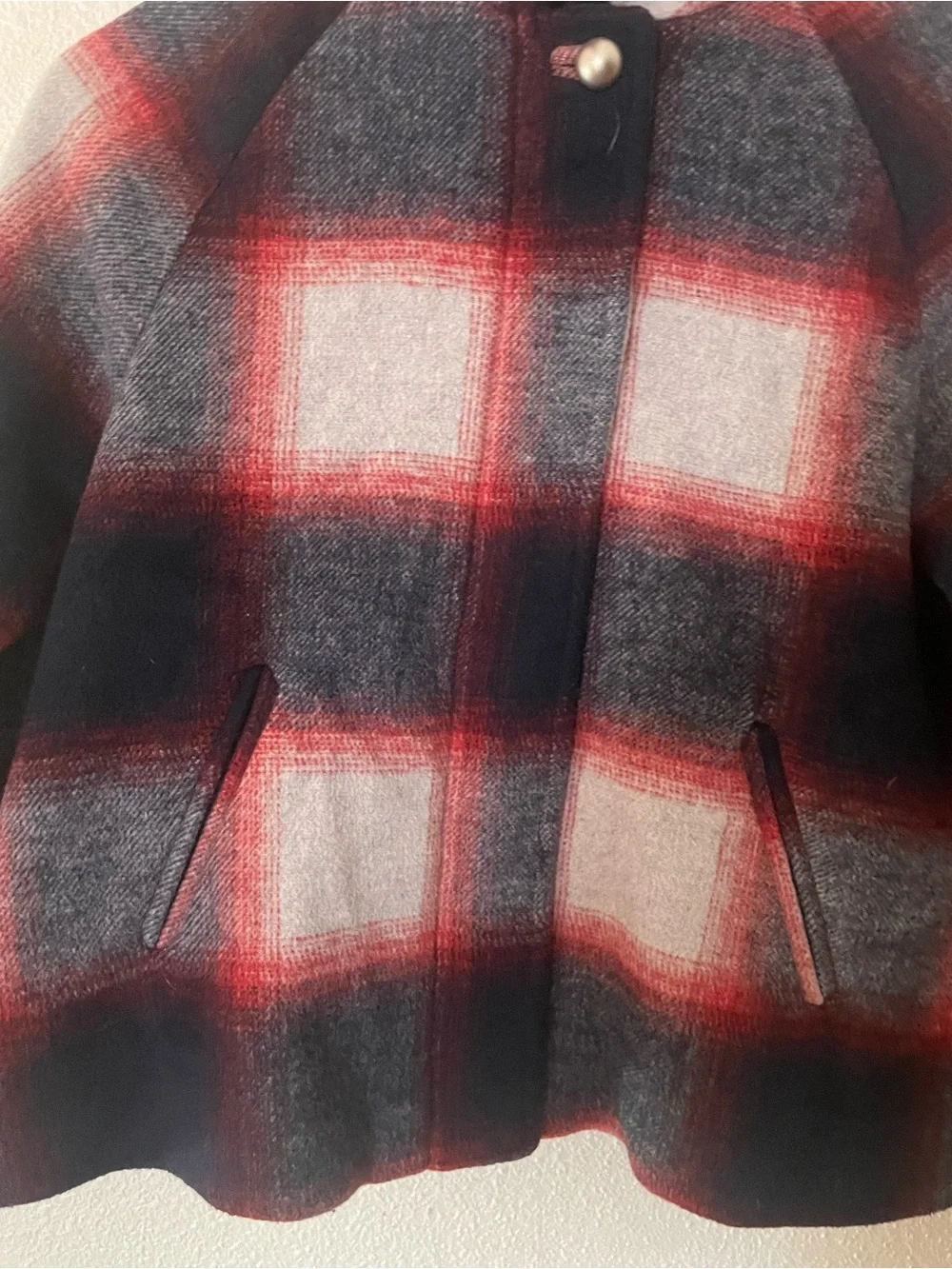GAP Girls' Cape Coat Plaid Navy Uniform Wool Blend Size Medium/8